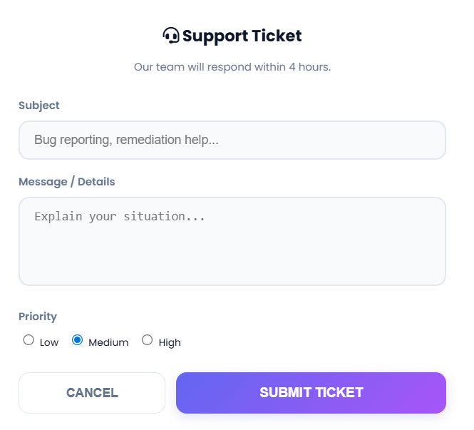 Formulario de Nuevo Ticket